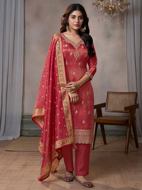 Trendy peach silk salwar suit