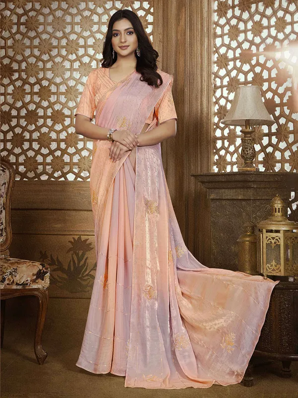 Trendy peach tissue silk saree