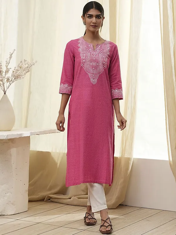 Trendy pink casual cotton silk printed kurti