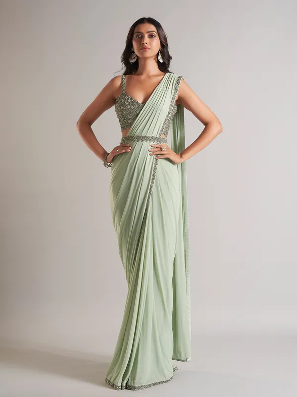 Trendy pista green ready to wear saree