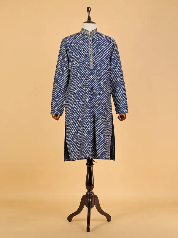 Trendy printed navy kurta suit in silk