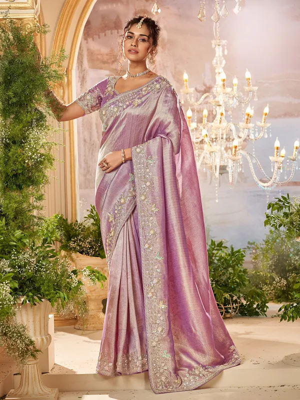 Trendy purple banarasi silk saree