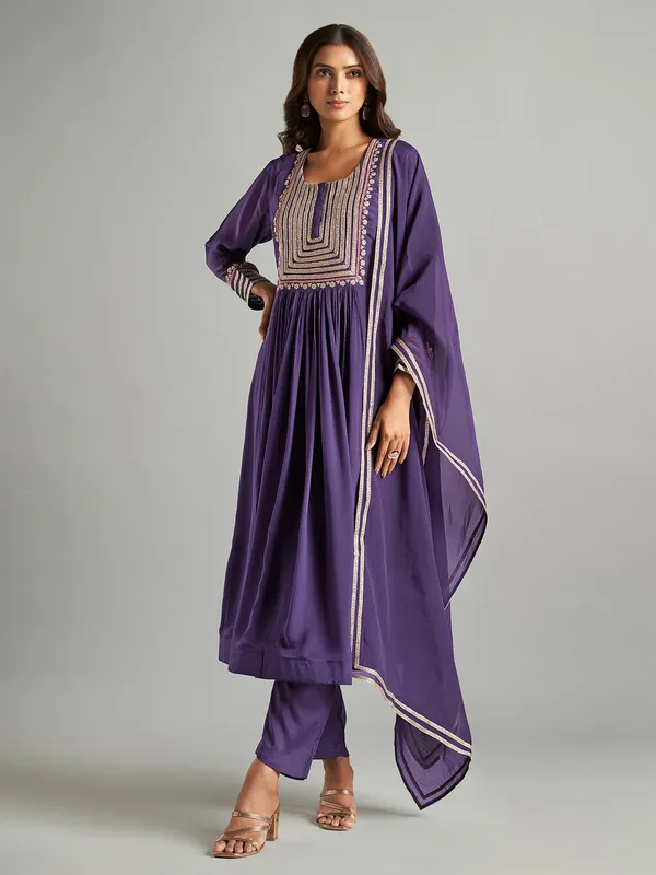 Trendy purple chiffon salwar suit