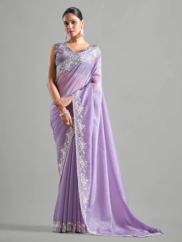 Trendy purple chiffon saree for party wear