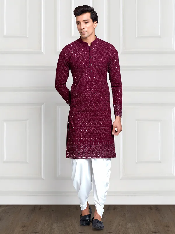 Trendy purple embroidery kurta suit