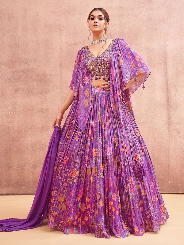 Trendy purple lehenga choli in silk