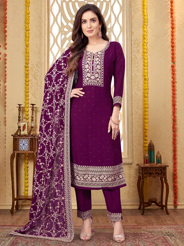 Trendy purple salwar suit in georgette