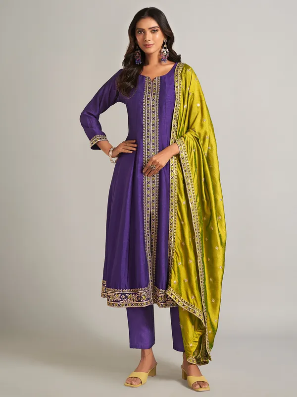 Trendy purple silk salwar suit for wedding