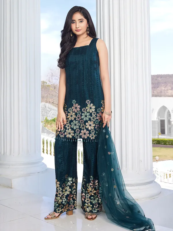 Trendy rama blue georgette salwar suit