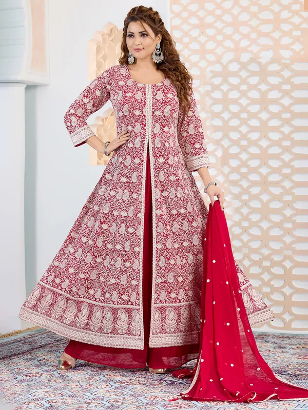 Trendy red georgette palazzo salwar suit for women