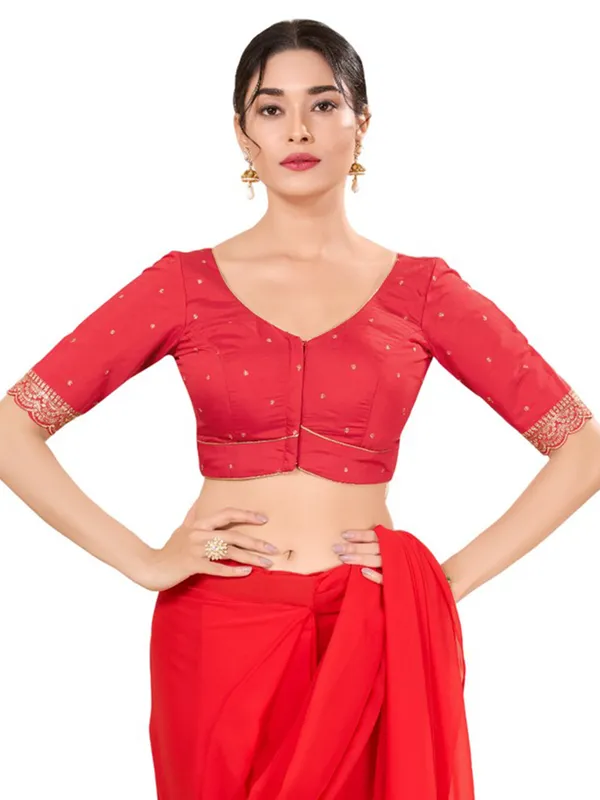 Trendy red readymade blouse in silk