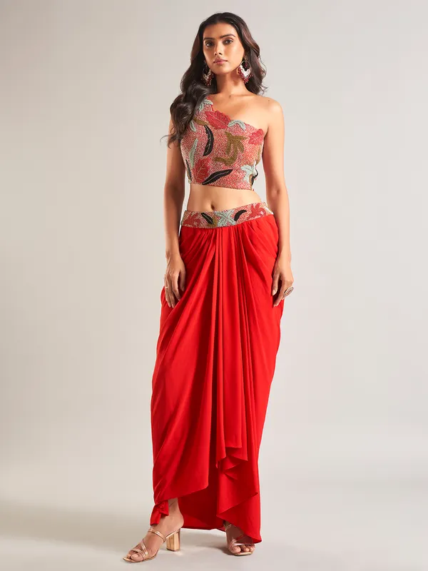 Trendy red silk indowestern for party wear