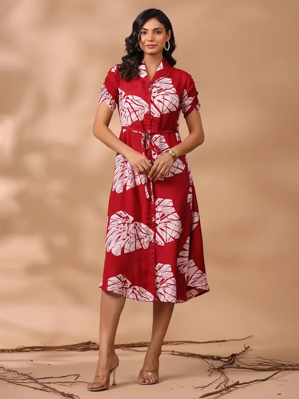 Trendy red silk printed kurti