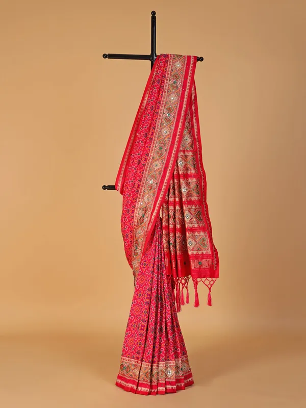 Trendy red silk with patola printed saree