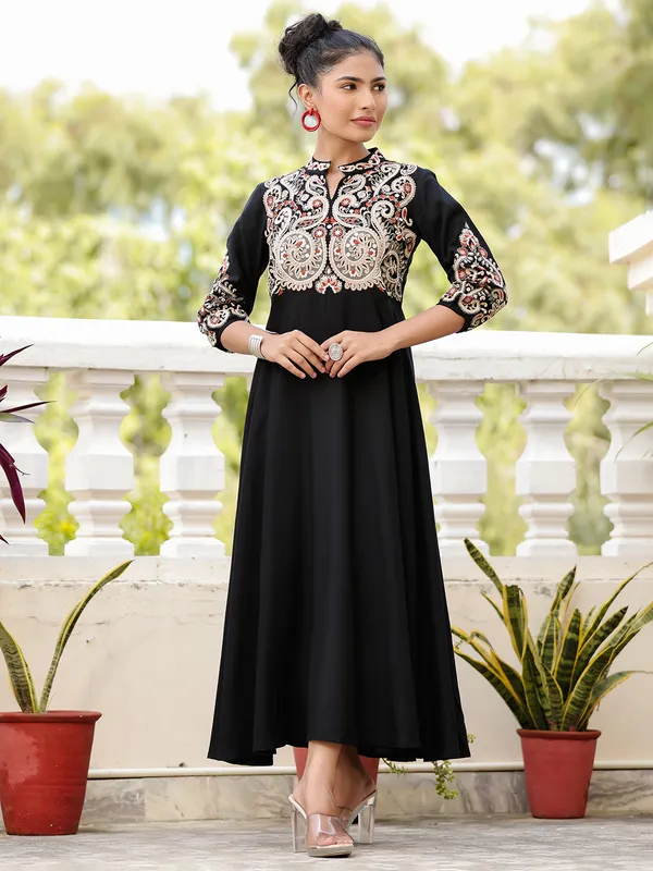 Trendy silk black embroidery kurti