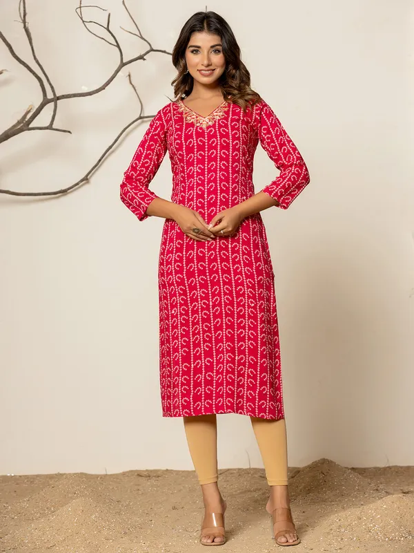 Trendy silk magenta printed kurti