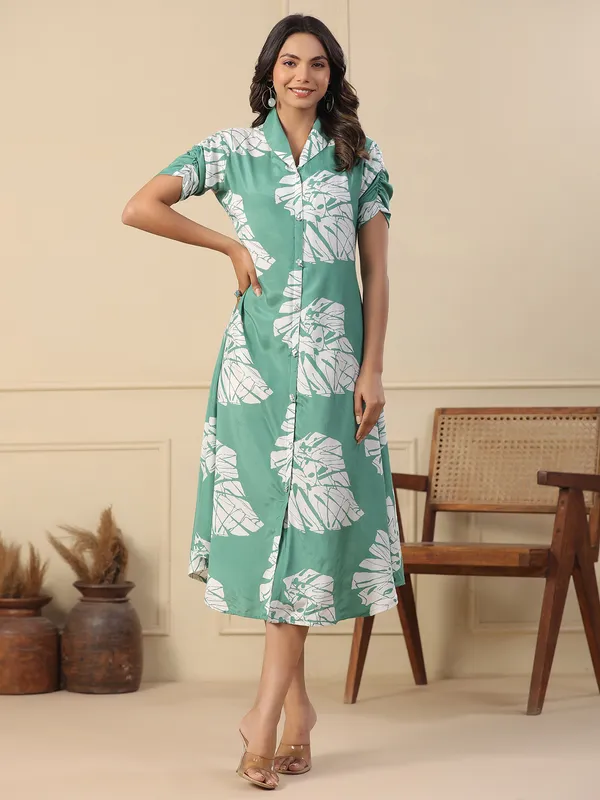 Trendy silk mint green printed kurti