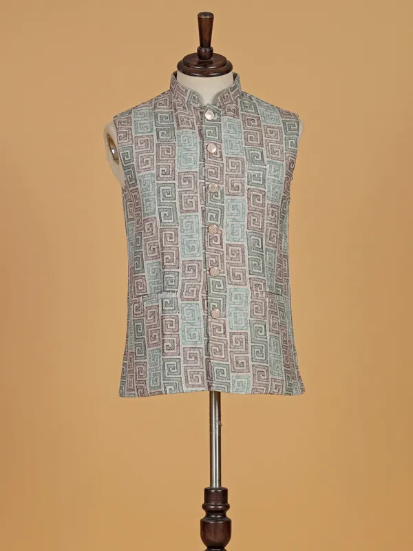 Trendy sky blue printed waistcoat