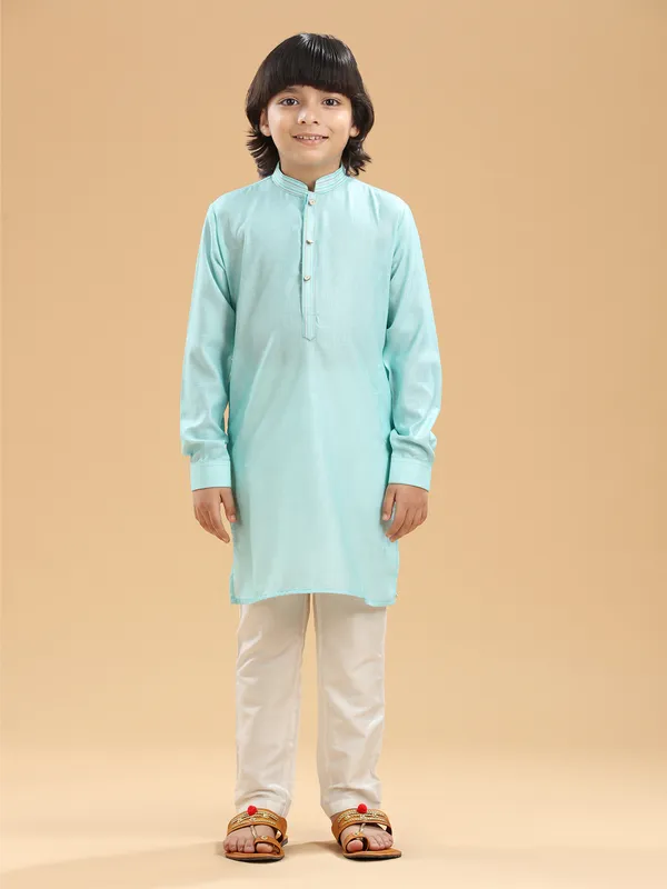 Trendy sky blue silk kurta suit
