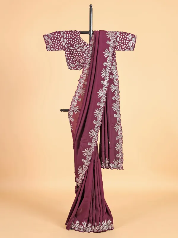 Trendy wine silk saree for festive