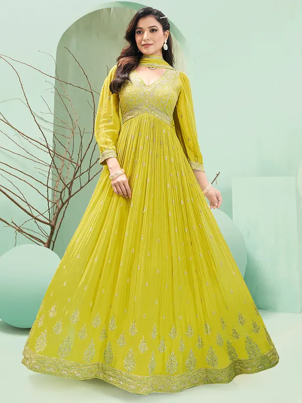 Trendy yellow anarkali floor length suit