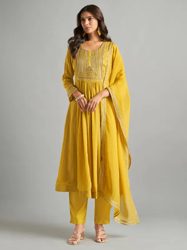 Trendy yellow chiffon salwar suit