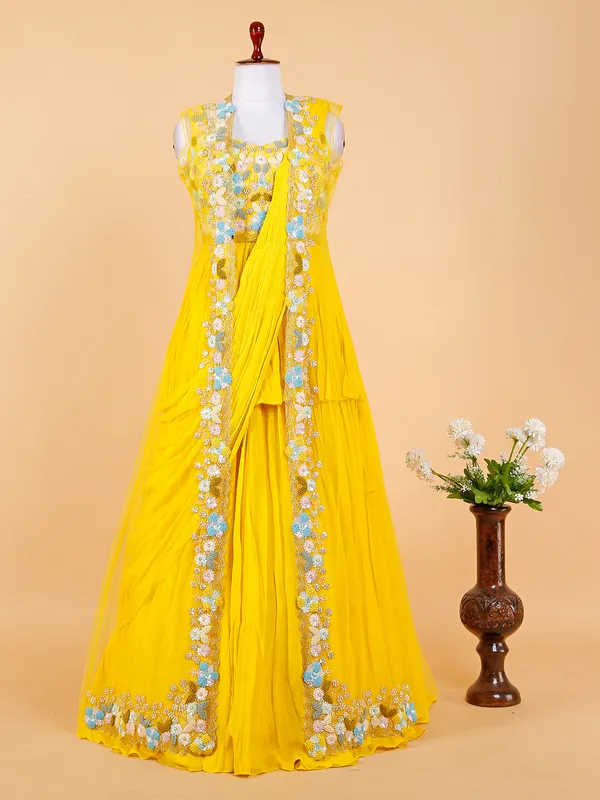 Trendy yellow georgette lehenga choli for wedding