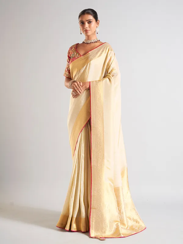 Trendy off white saree in silk