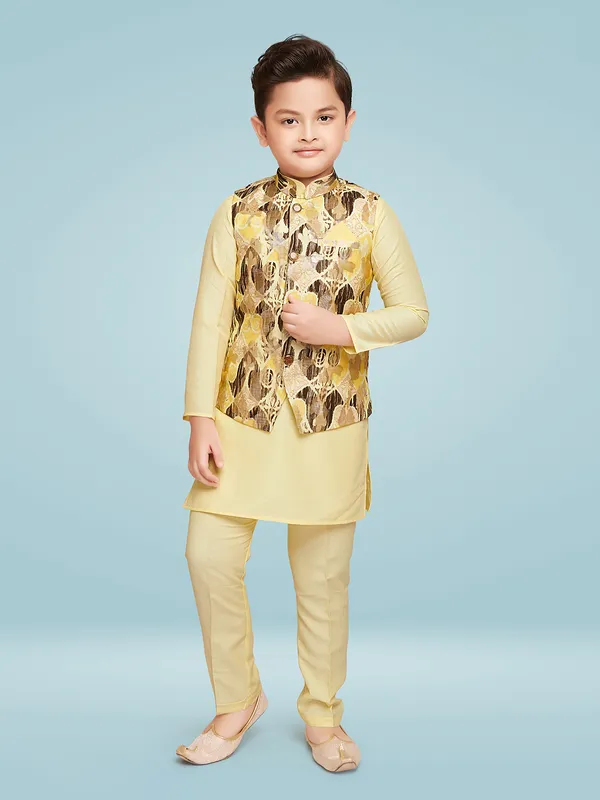 Trendy yellow silk waistcoat set