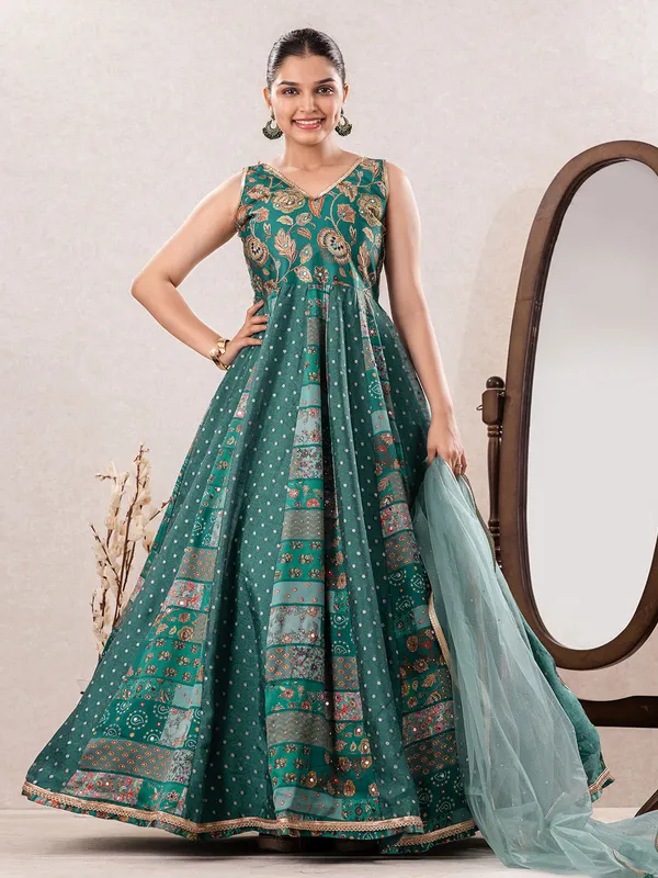 Turquoise green anarkali style salwar suit