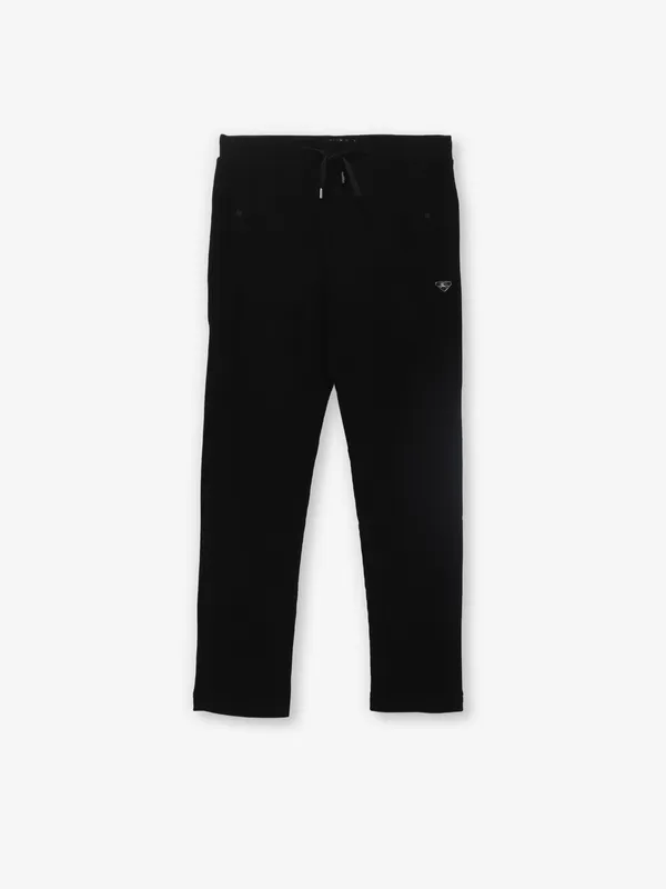TYZ black cotton solid track pant