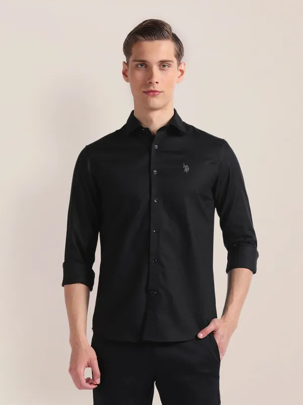 U S POLO ASSN black full sleeve plain shirt