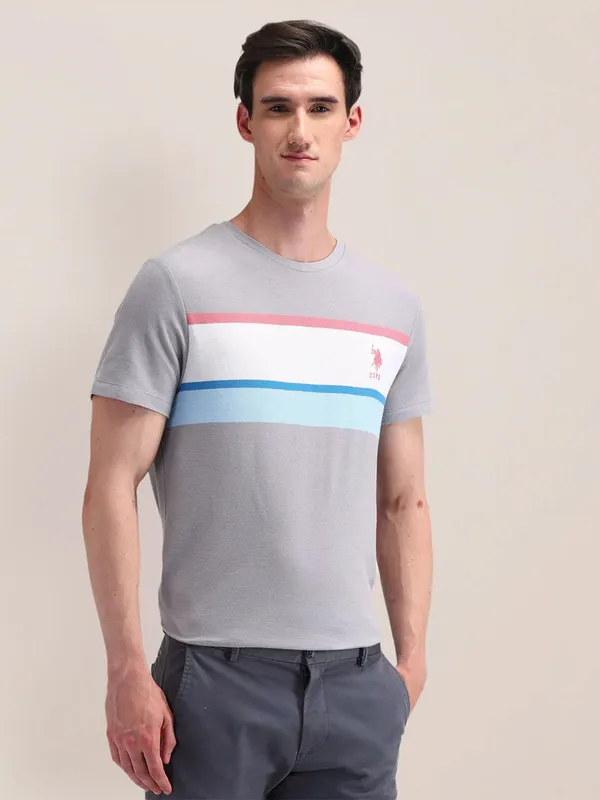 U S POLO ASSN color block grey cotton t-shirt
