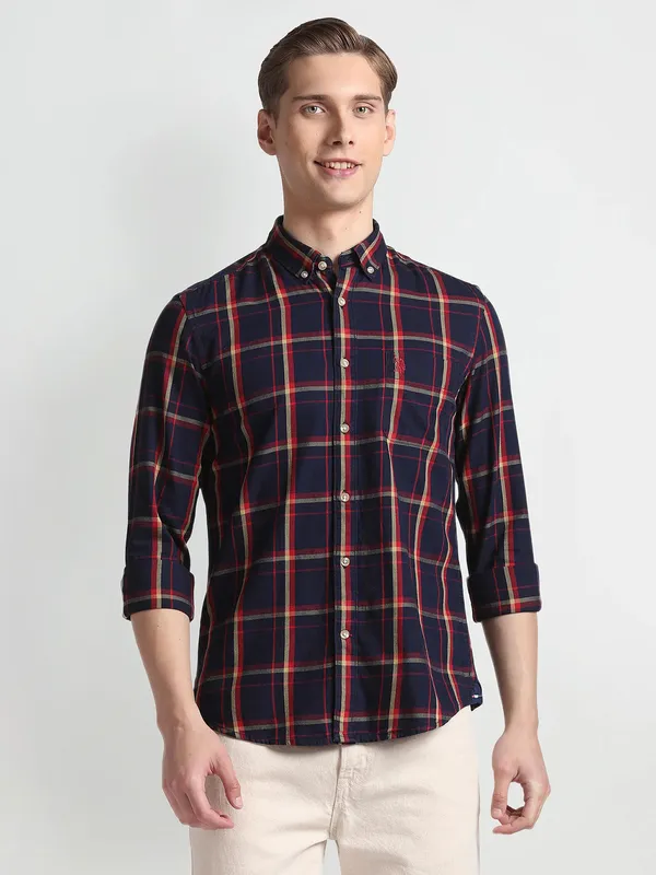 U S POLO ASSN cotton navy checks shirt