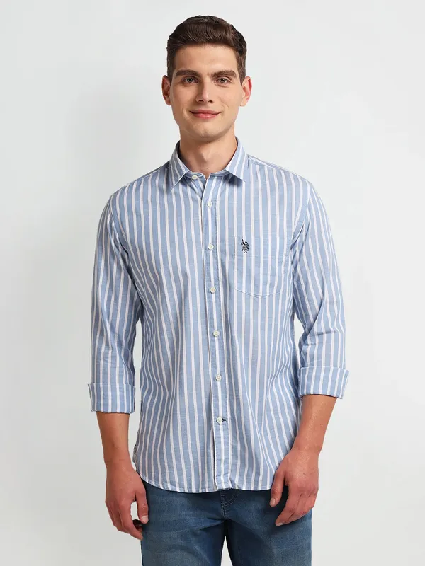 U S POLO ASSN cotton sky blue stripe shirt