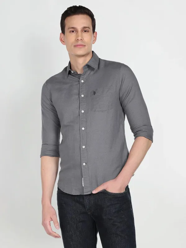 U S POLO ASSN grey plain full sleeve shirt