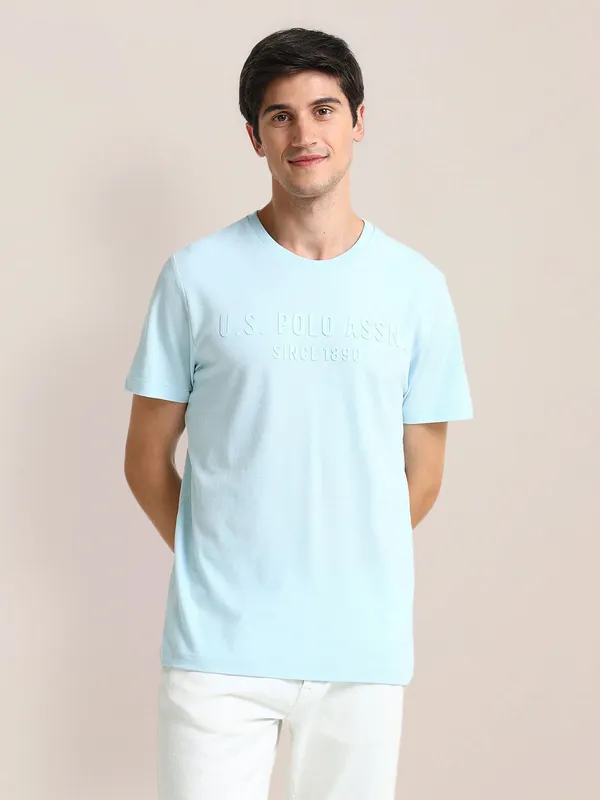 U S POLO ASSN light blue half sleeve cotton t-shirt