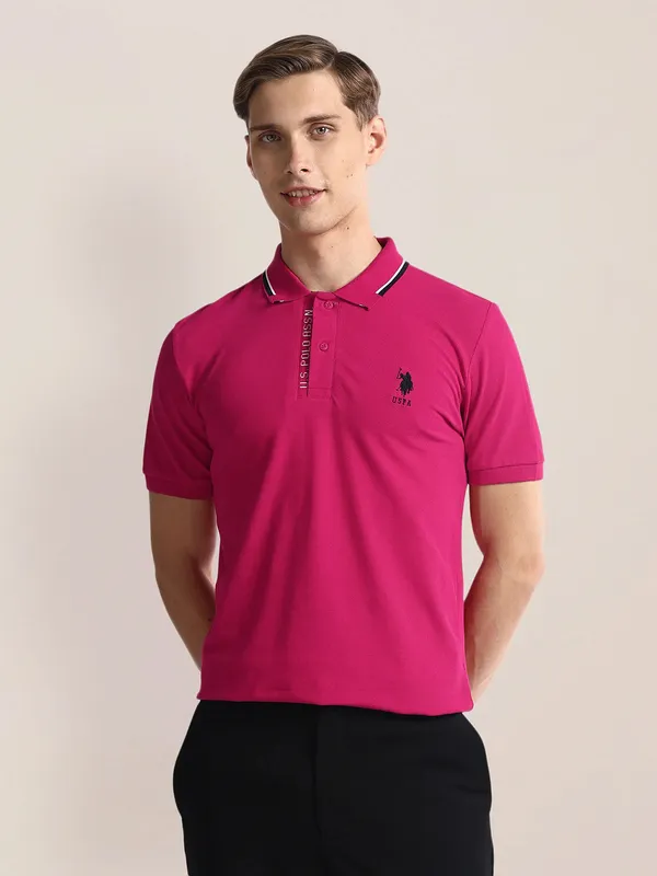 U S POLO ASSN magenta plain cotton t-shirt