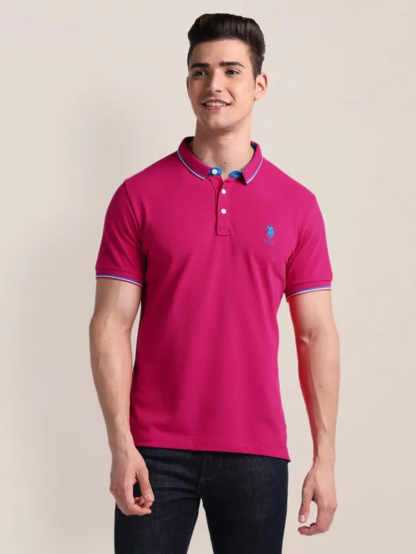 U S POLO ASSN magenta plain t-shirt