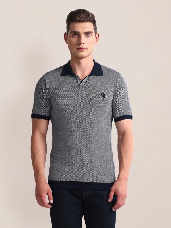 U S POLO ASSN navy texture t-shirt