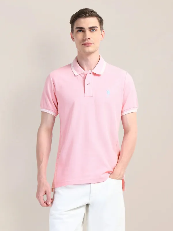 U S POLO ASSN pink cotton t-shirt with cutaway collar