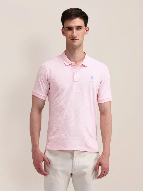 U S POLO ASSN pink printed cotton slim fit t-shirt