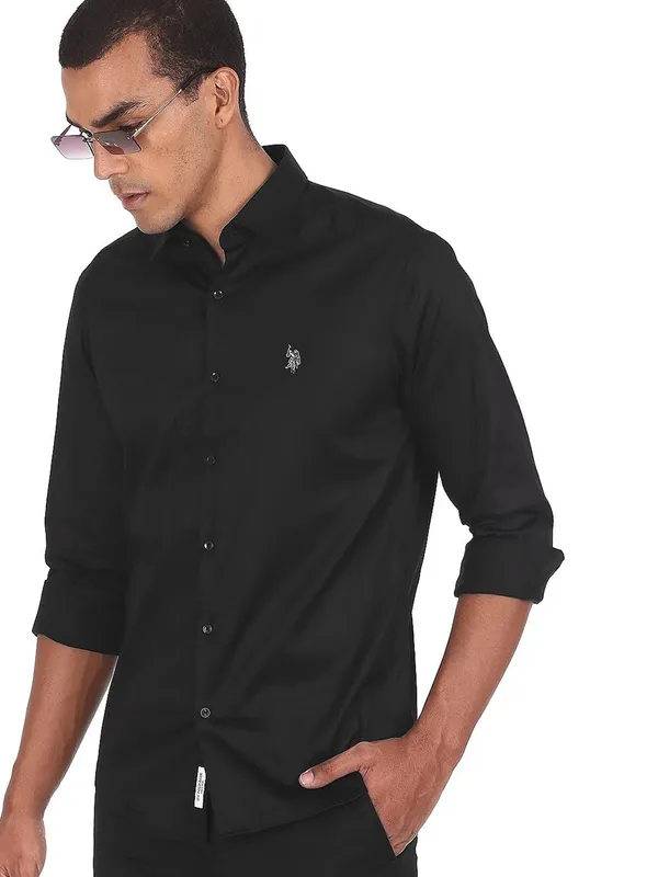 U S POLO ASSN plain black full sleeve shirt