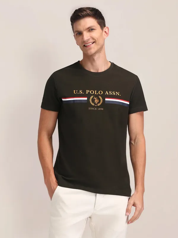 U S POLO ASSN plain brown cotton slim fit t-shirt
