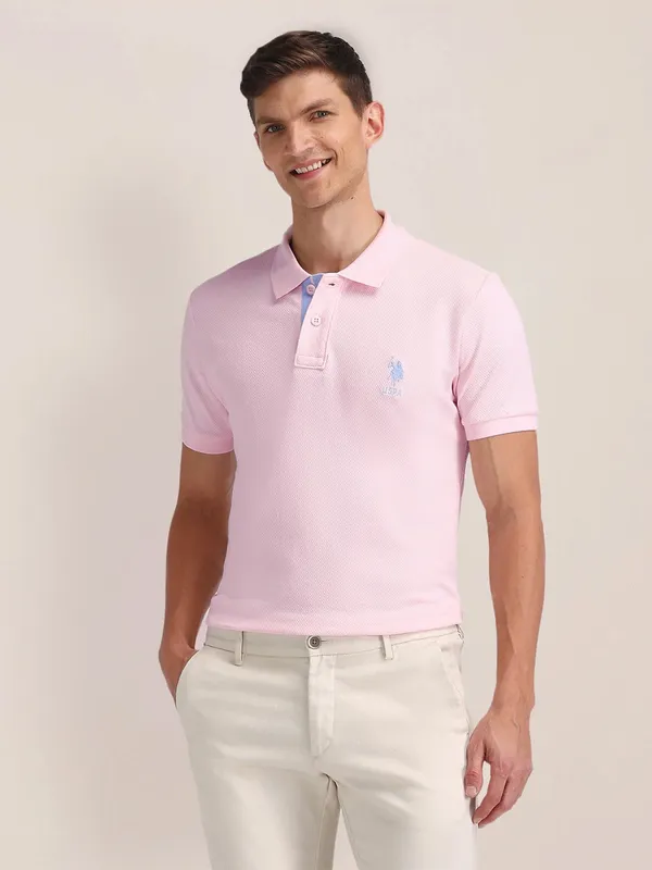 U S POLO ASSN plain light pink cotton t-shirt