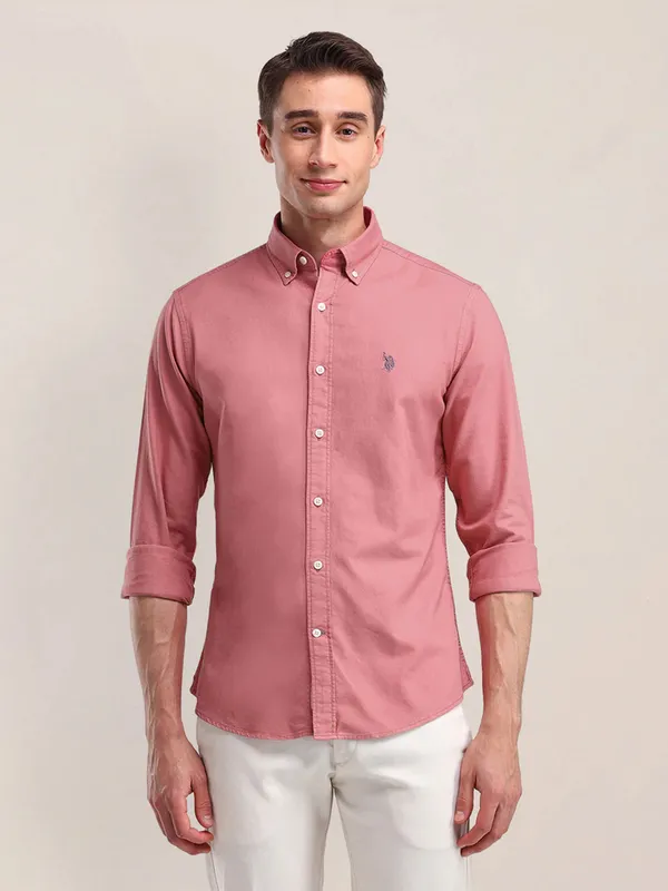 U S POLO ASSN plain marron cotton shirt