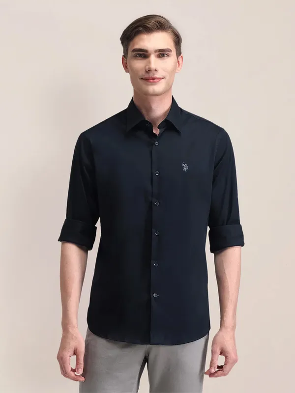 U S POLO ASSN plain navy cotton full sleeve shirt