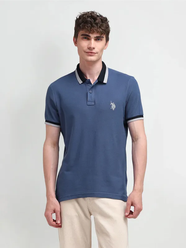 U S POLO ASSN plain navy cotton slim fit t-shirt