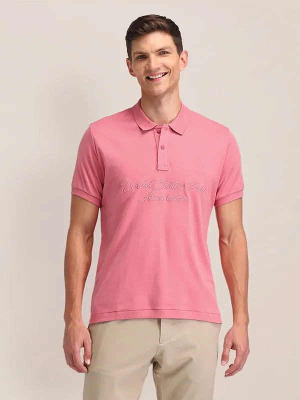 U S POLO ASSN plain pink slim fit cotton t-shirt