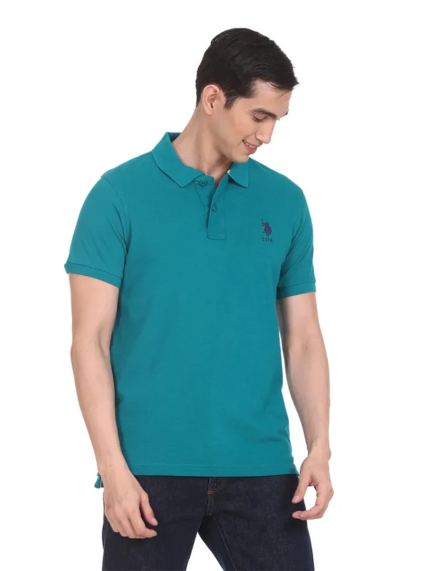 U S POLO ASSN plain rama blue cotton t shirt for men